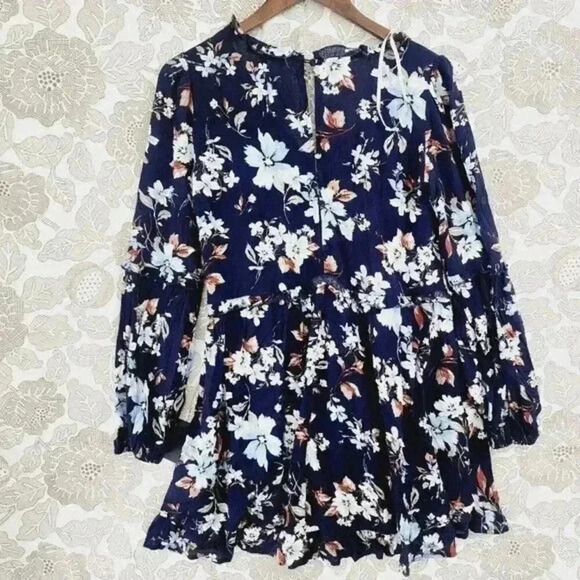 NWT Lulu's Women's Mini Tunic Dress Size S floral Long sleeve Button Back - Picture 3 of 11